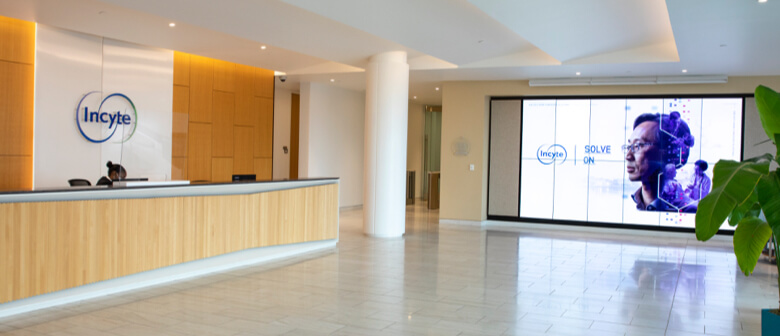 View of the Incyte building lobby